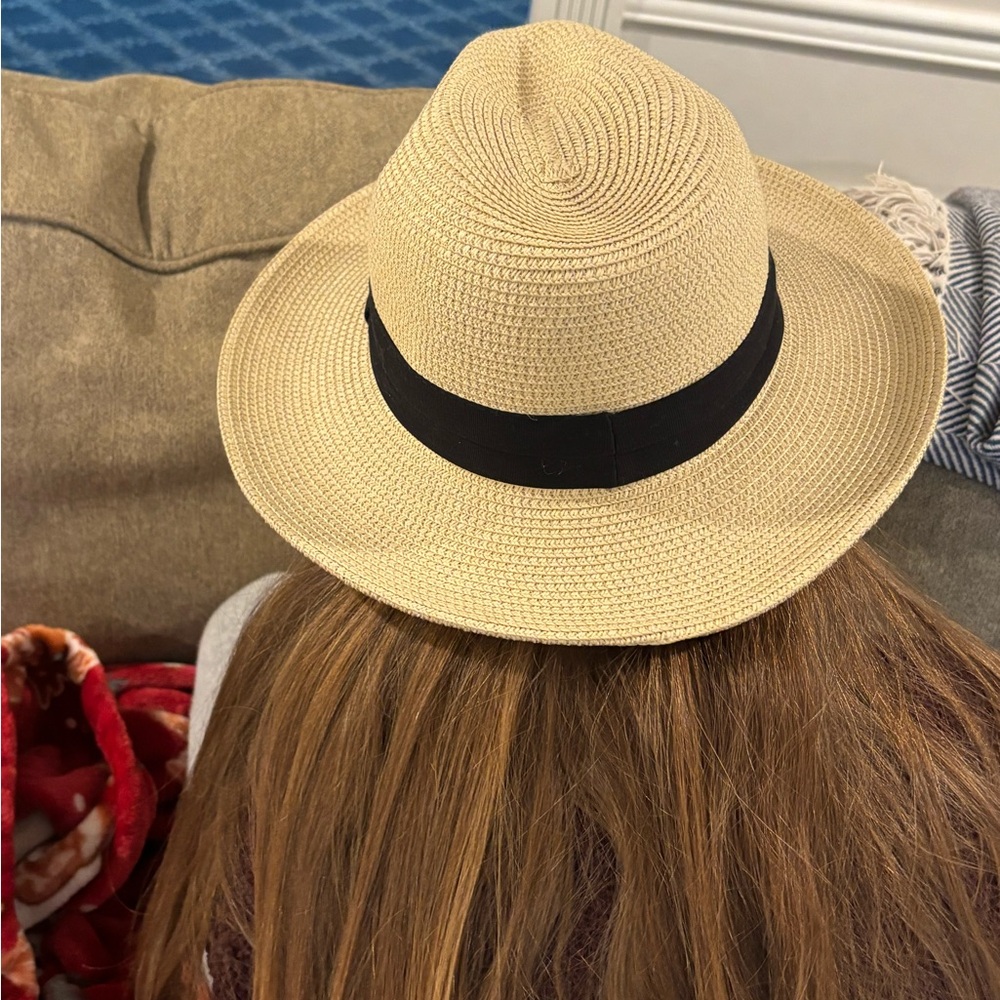 Elegant Tan Sun Hat with Black Band
